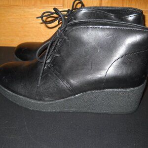 Clark’s Original Wedge Ankle Boot Bootie Black Leather Women's Lace Up